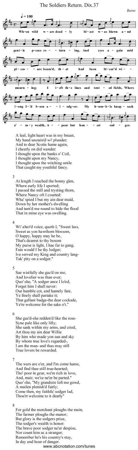 Soldiers Return. Dix.37, The - staff notation