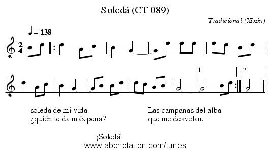 Soledá (CT 089) - staff notation