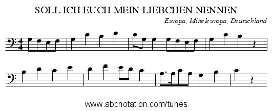 SOLL ICH EUCH MEIN LIEBCHEN NENNEN - staff notation