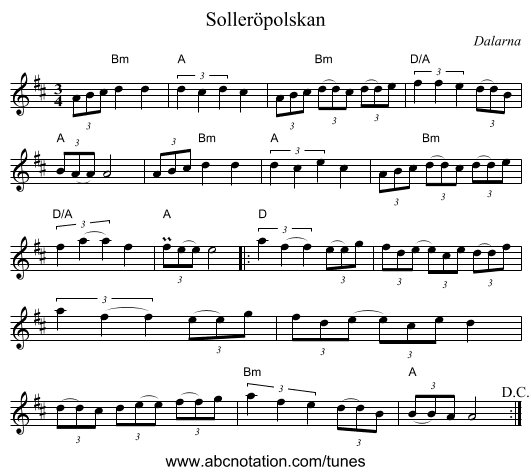 Solleröpolskan - staff notation