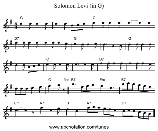 Solomon Levi (in G) - staff notation
