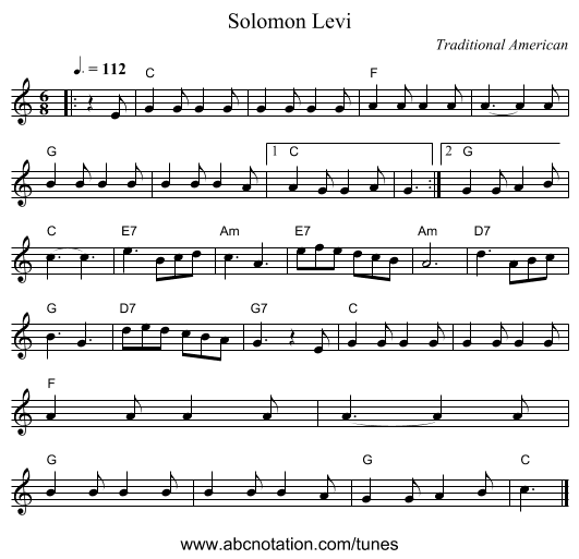 Solomon Levi - staff notation