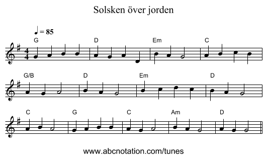 Solsken över jorden - staff notation
