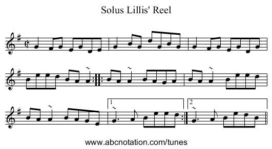 Solus Lillis' Reel - staff notation