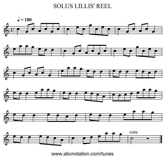SOLUS LILLIS' REEL - staff notation