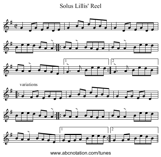 Solus Lillis' Reel - staff notation