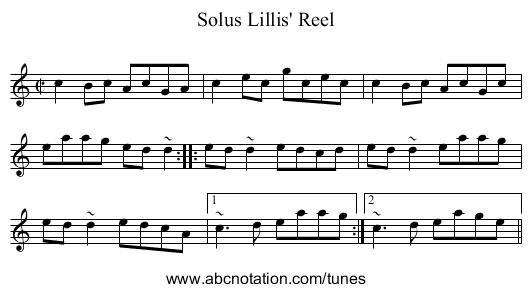 Solus Lillis' Reel - staff notation