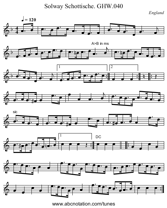 Solway Schottische. GHW.040 - staff notation