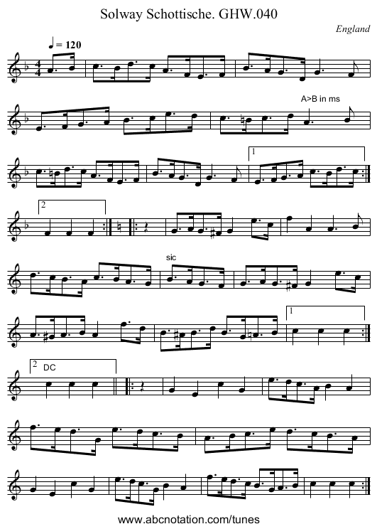 Solway Schottische. GHW.040 - staff notation