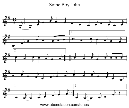 Some Boy John - staff notation