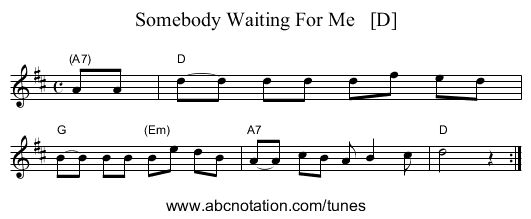 Somebody Waiting For Me   [D] - staff notation