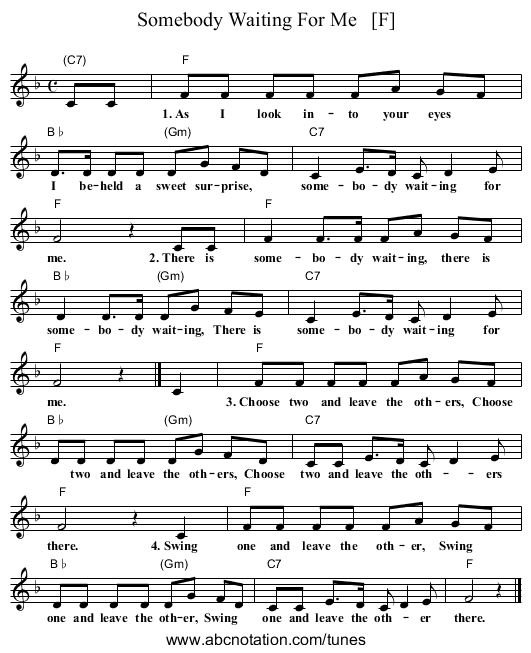 Somebody Waiting For Me   [F] - staff notation