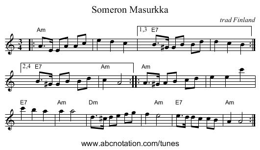 Someron Masurkka - staff notation