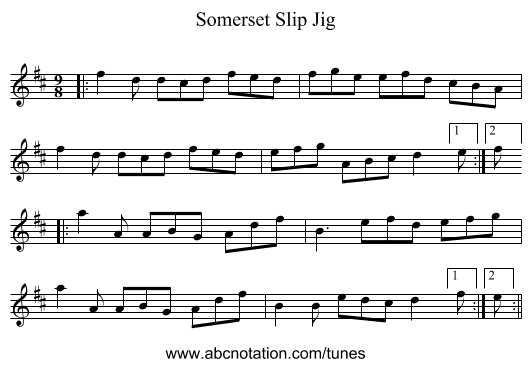 Somerset Slip Jig - staff notation