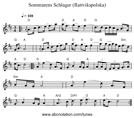 Sommarens Schlager (Rattvikspolska) - staff notation