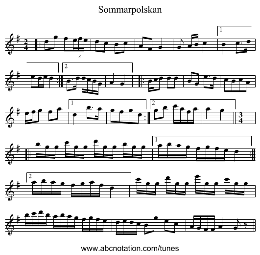 Sommarpolskan - staff notation