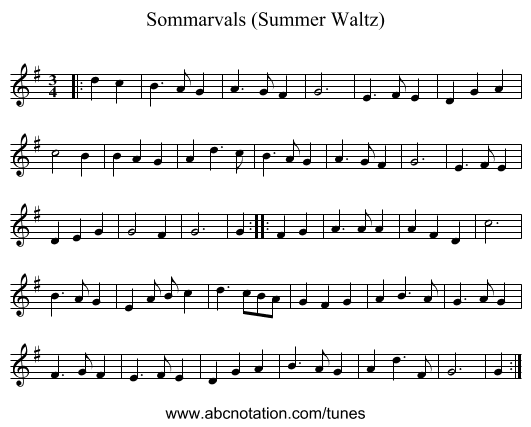 Sommarvals (Summer Waltz) - staff notation