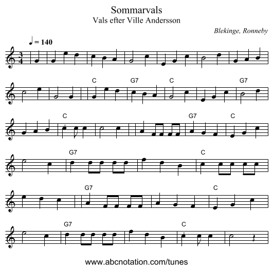 Sommarvals - staff notation