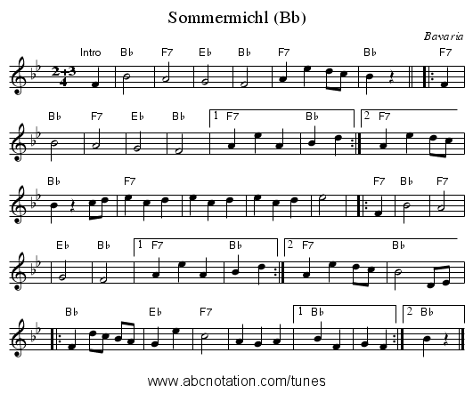 Sommermichl (Bb) - staff notation