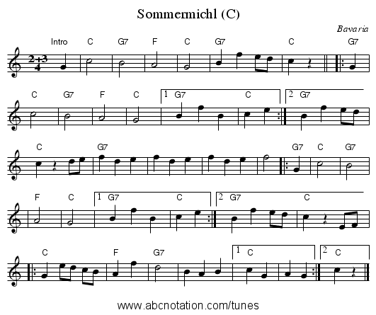 Sommermichl (C) - staff notation