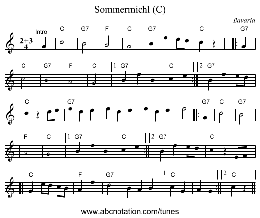 Sommermichl (C) - staff notation
