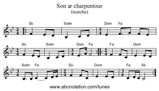 Son ar charpentour - staff notation