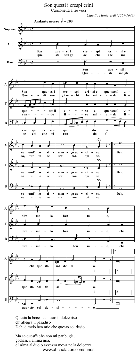 Son questi i crespi crini - staff notation