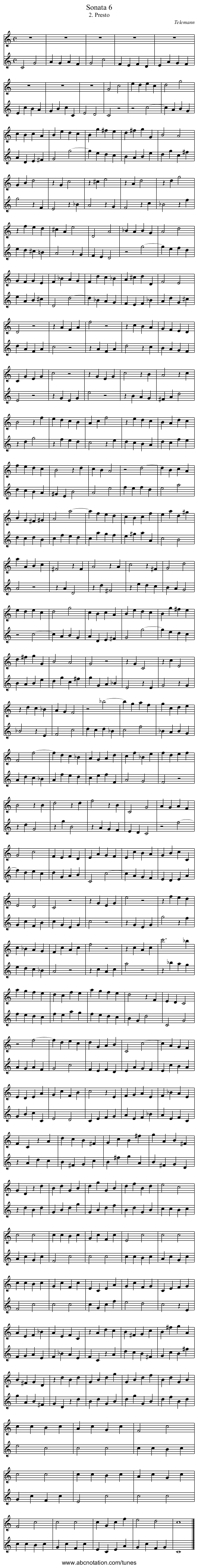 Sonata 6 - staff notation