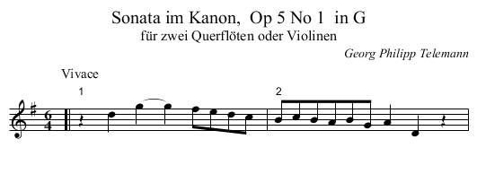 Sonata im Kanon,  Op 5 No 1  in G - staff notation