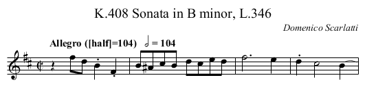 Sonata in B minor, L.346, K.408 - staff notation