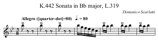 Sonata in B♭ major, L.319, K.442 - staff notation