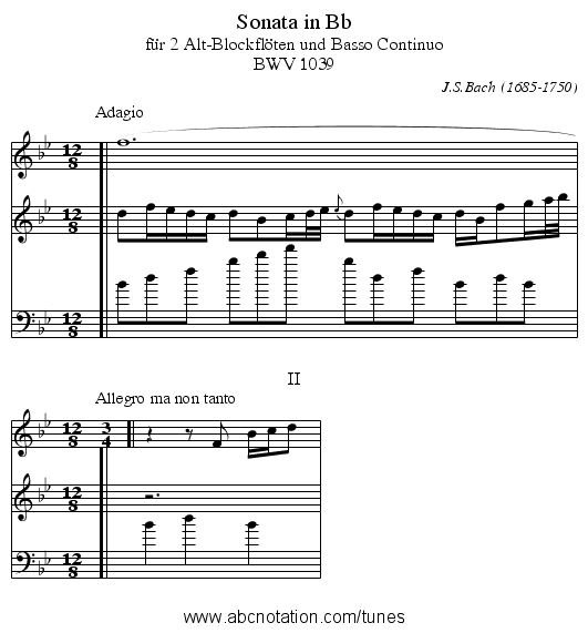 Sonata in Bb - staff notation