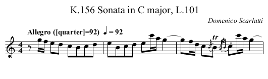 Sonata in C major, L.101, K.156 - staff notation