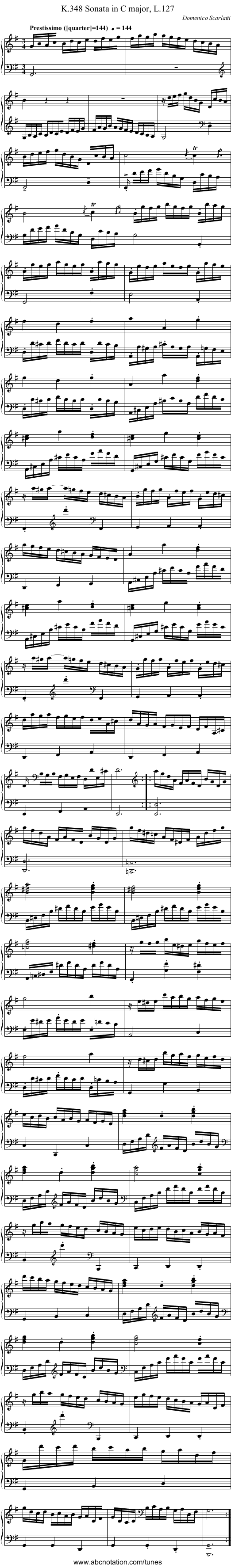 Sonata in C major, L.127, K.348 - staff notation