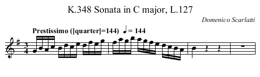 Sonata in C major, L.127, K.348 - staff notation