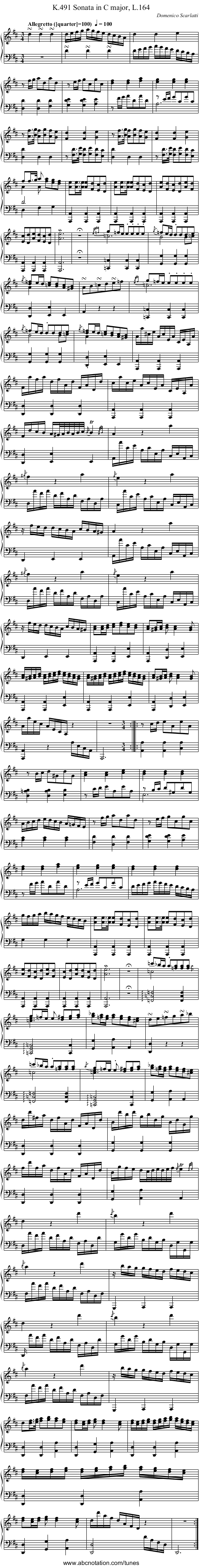 Sonata in C major, L.164, K.491 - staff notation