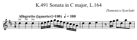 Sonata in C major, L.164, K.491 - staff notation