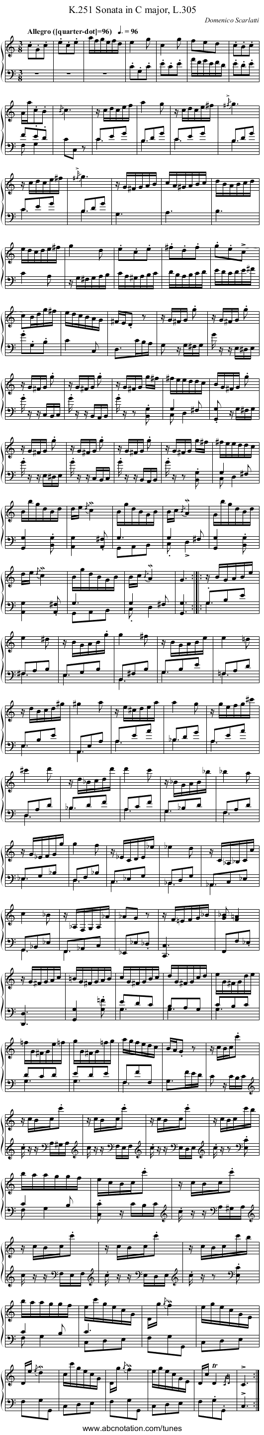 Sonata in C major, L.305, K.251 - staff notation