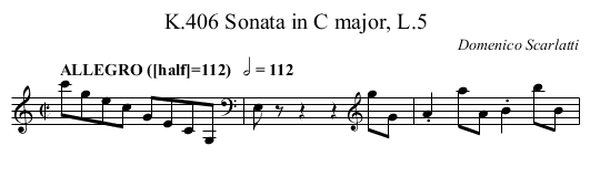 Sonata in C major, L.5, K.406 - staff notation