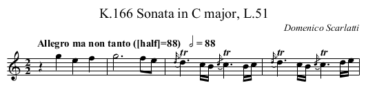 Sonata in C major, L.51, K.166 - staff notation