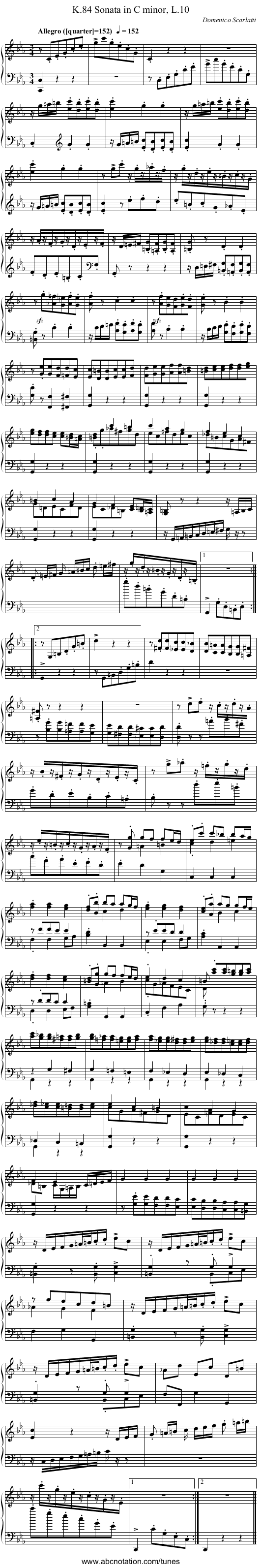 Sonata in C minor, L.10, K.84 - staff notation