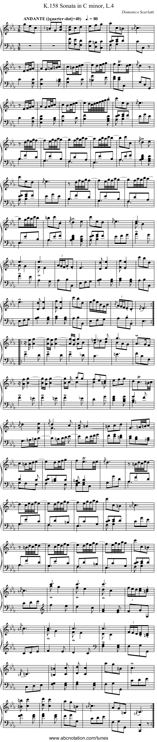 Sonata in C minor, L.4, K.158 - staff notation