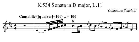 Sonata in D major, L.11, K.534 - staff notation