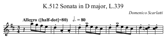 Sonata in D major, L.339, K.512 - staff notation