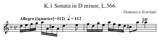 Sonata in D minor, L.366, K.1 - staff notation