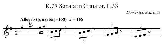Sonata in G major, L.53, K.75 - staff notation