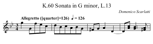 Sonata in G minor, L.13, K.60 - staff notation