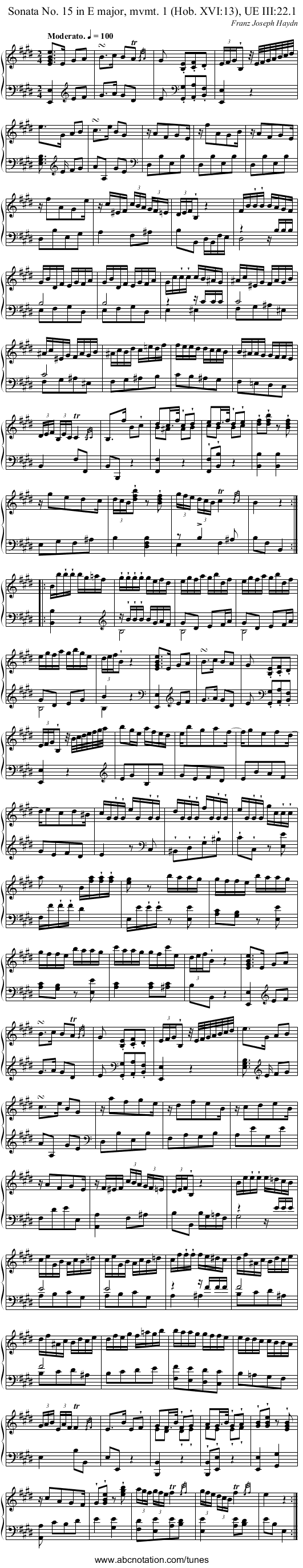 Sonata No. 15 in E major, mvmt. 1 (Hob. XVI:13), UE III:22.1 - staff notation
