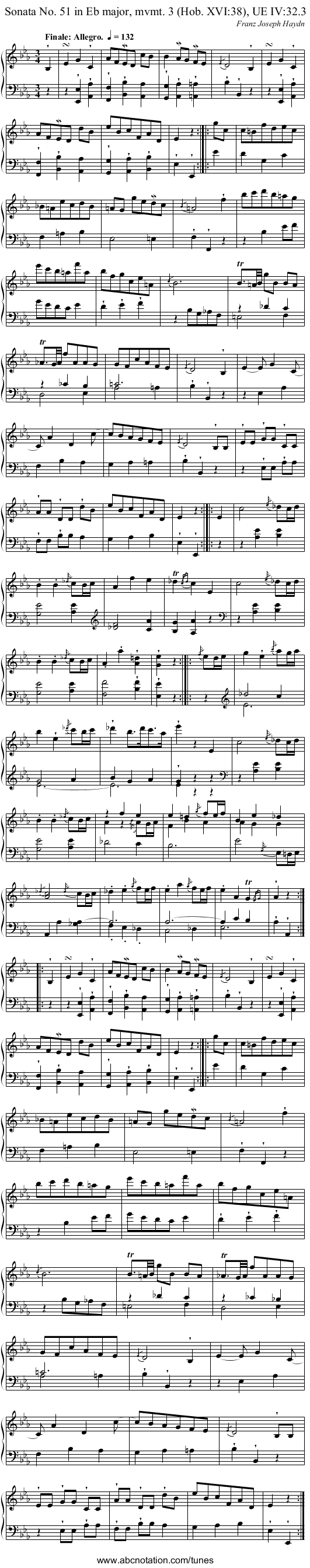 Sonata No. 51 in E♭ major, mvmt. 3 (Hob. XVI:38), UE IV:32.3 - staff notation