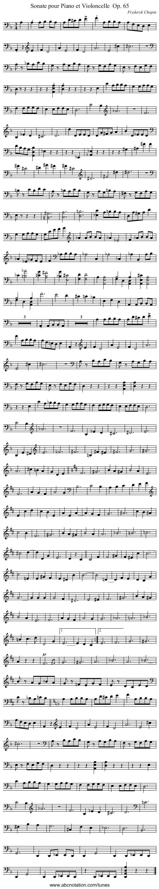 Sonate pour Piano et Violoncelle	 Op. 65 - staff notation